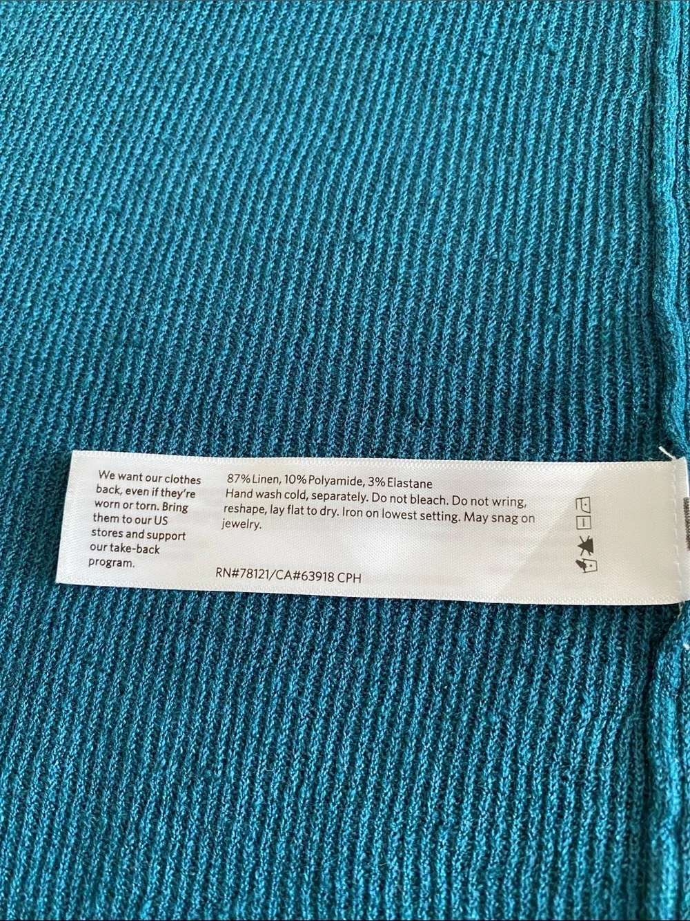 Eileen Fisher Linen blend Italian knit Teal Open-Front Pocket Cardigan size S - Picture 9 of 9